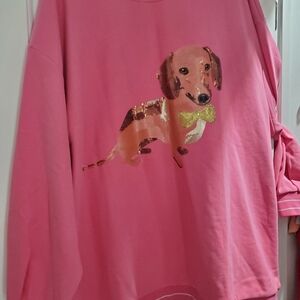 QUEEN OF SPARKLES Pink Top with Sequin Dachshund